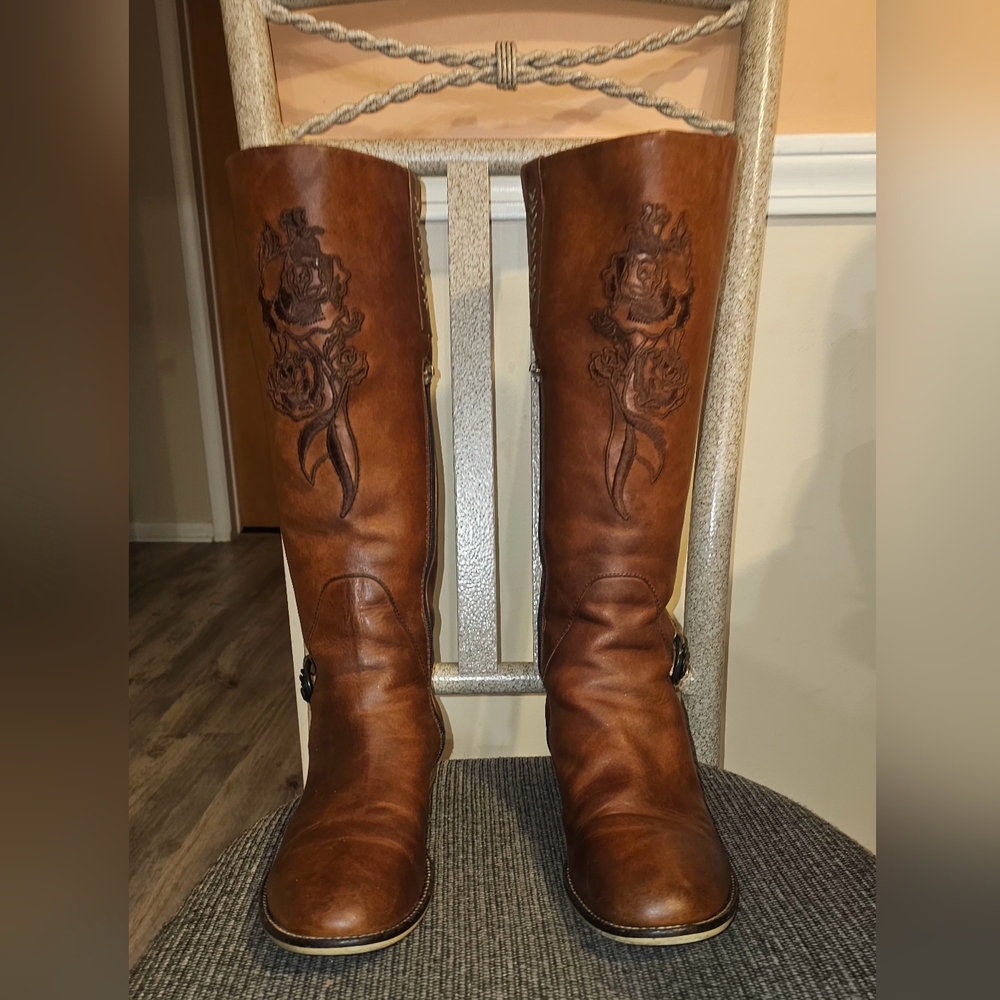 Mark Nason Equestrian embroidered brown tall Boots